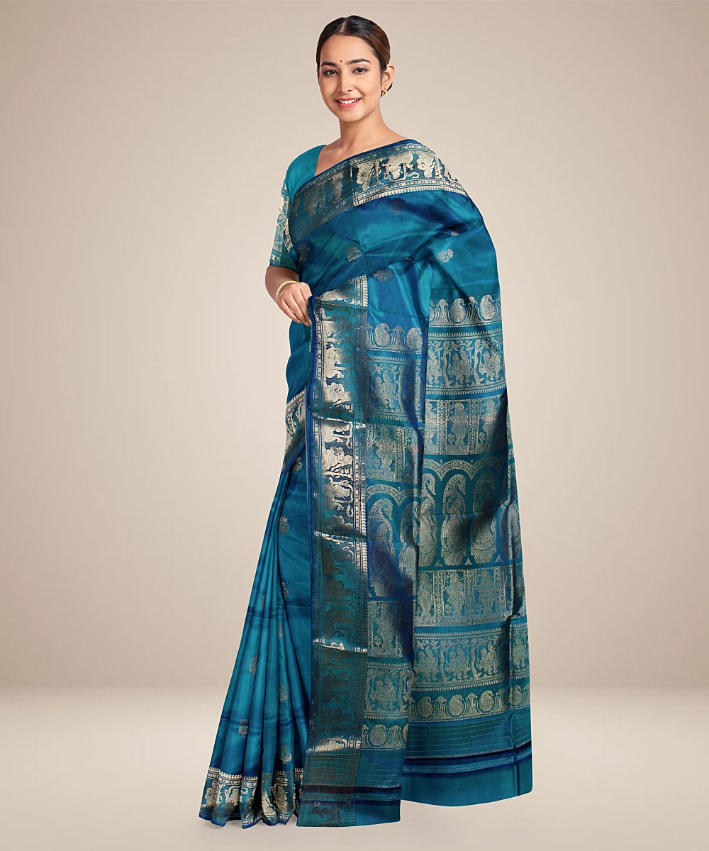 Sea green handwoven swarnachari baluchari silk saree