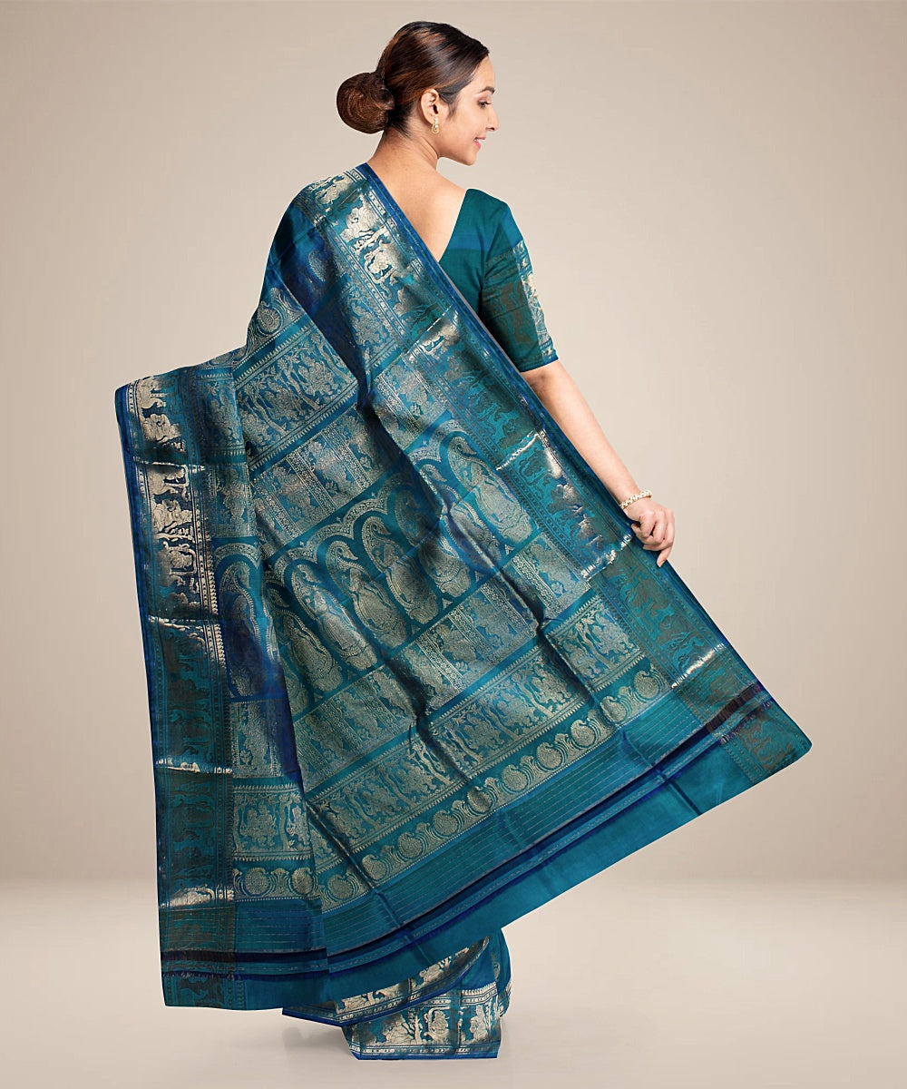 Sea green handwoven swarnachari baluchari silk saree