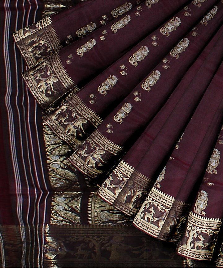 Chocolate maroon handwoven baluchari swarnachari silk saree