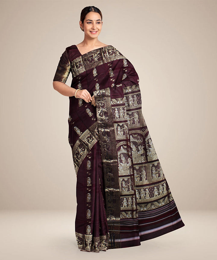 Chocolate maroon handwoven baluchari swarnachari silk saree