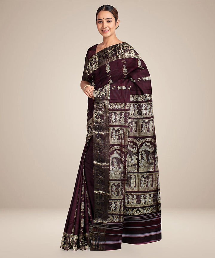 Chocolate maroon handwoven baluchari swarnachari silk saree