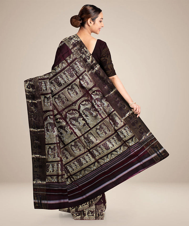 Chocolate maroon handwoven baluchari swarnachari silk saree