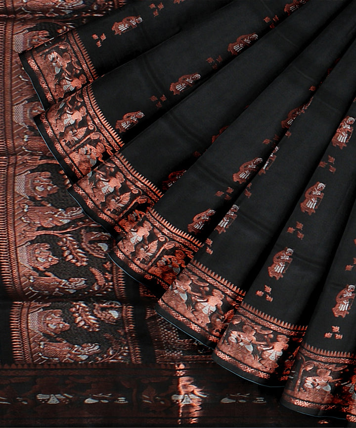 Black handwoven swarnachari baluchari silk saree