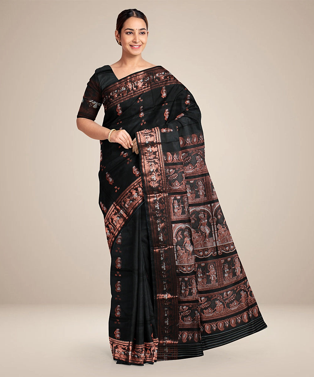 Black handwoven swarnachari baluchari silk saree