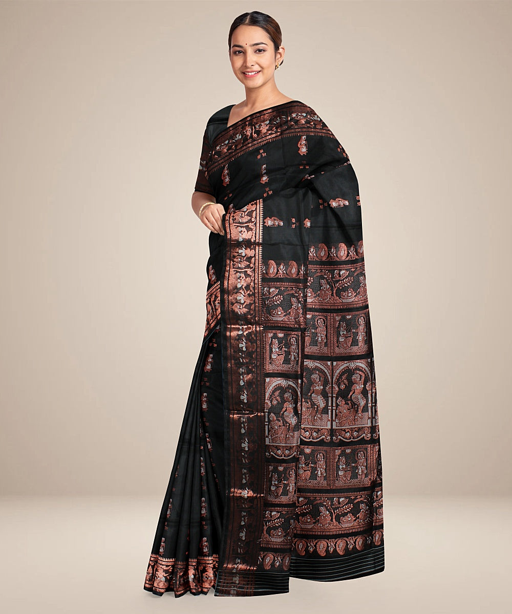 Black handwoven swarnachari baluchari silk saree