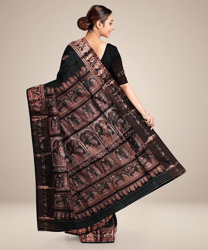 Black handwoven swarnachari baluchari silk saree