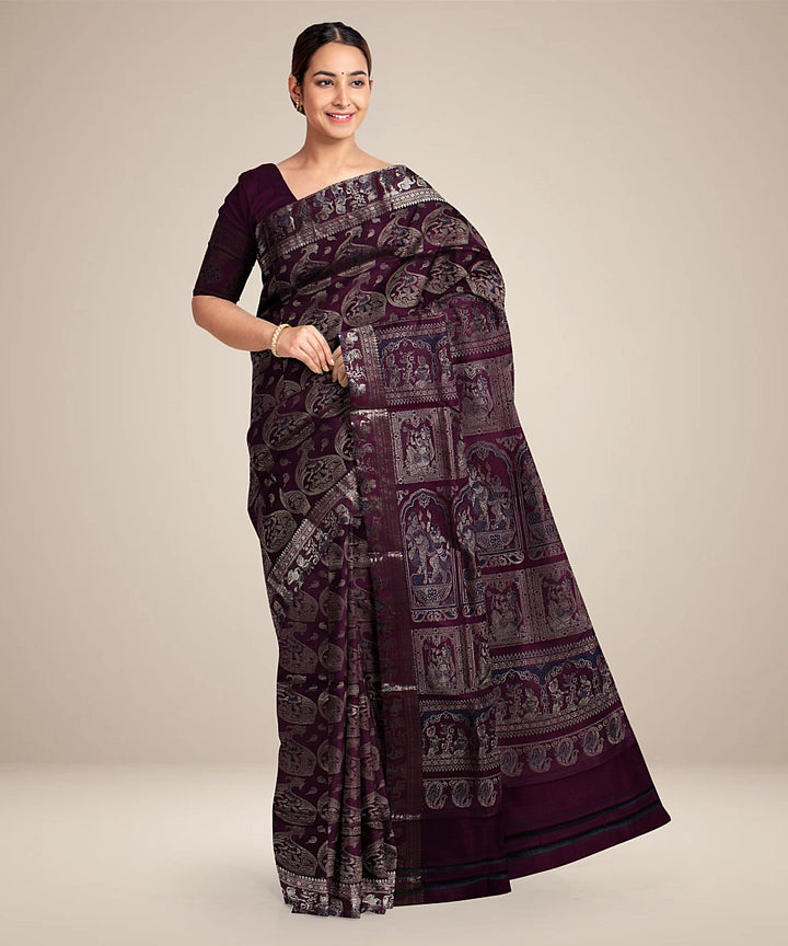 Magenta handwoven swarnachari baluchari silk saree