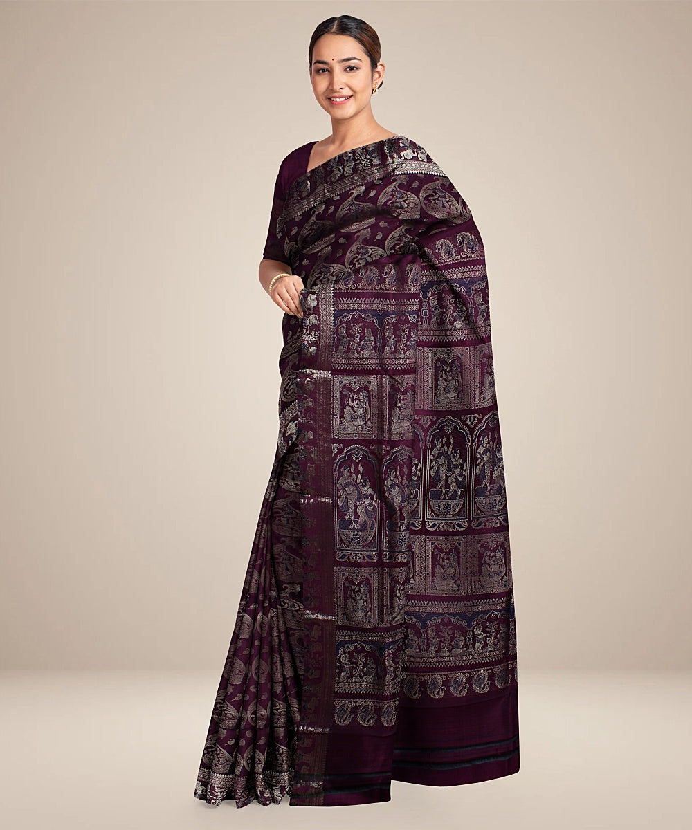 Magenta handwoven swarnachari baluchari silk saree