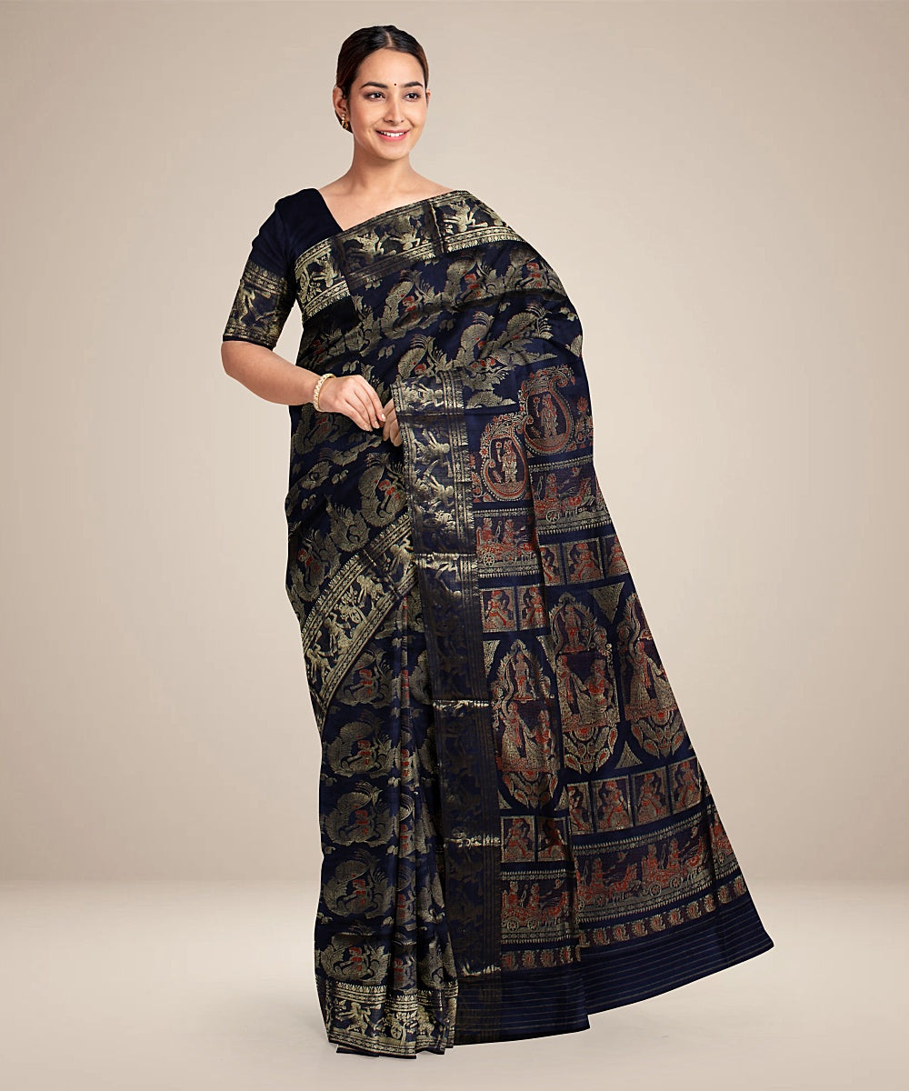 Navy blue handwoven swarnachari baluchari silk saree