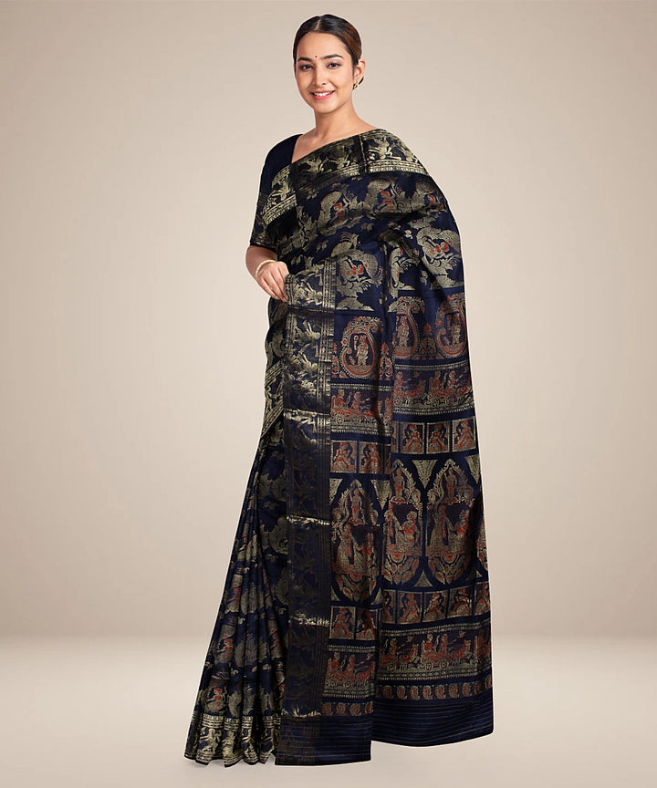 Navy blue handwoven swarnachari baluchari silk saree