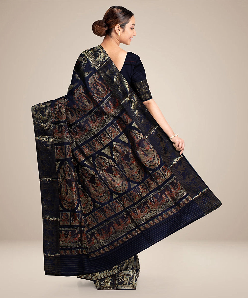 Navy blue handwoven swarnachari baluchari silk saree