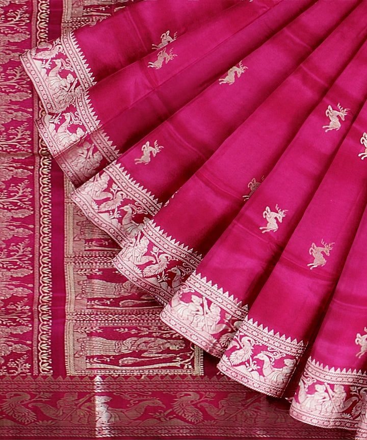 Pink handwoven silk baluchari saree