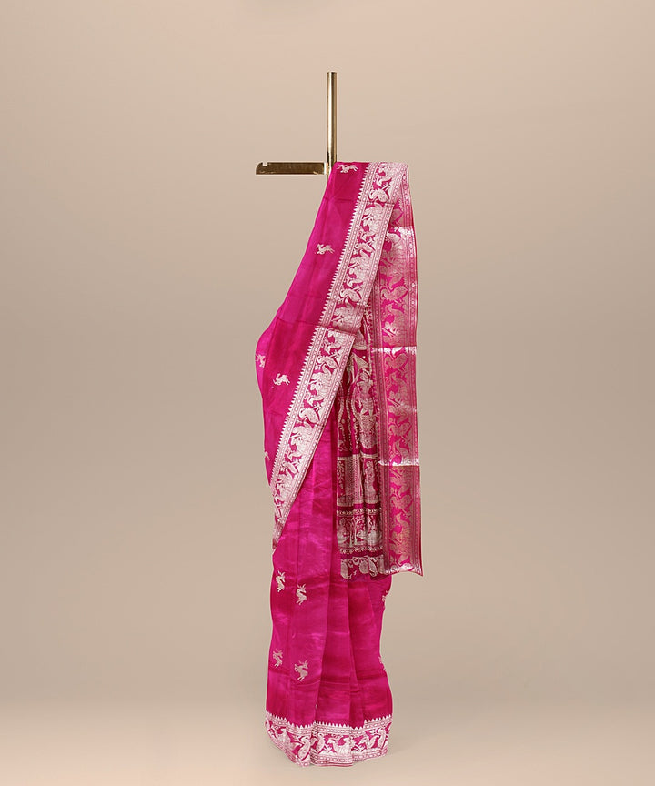 Pink handwoven silk baluchari saree