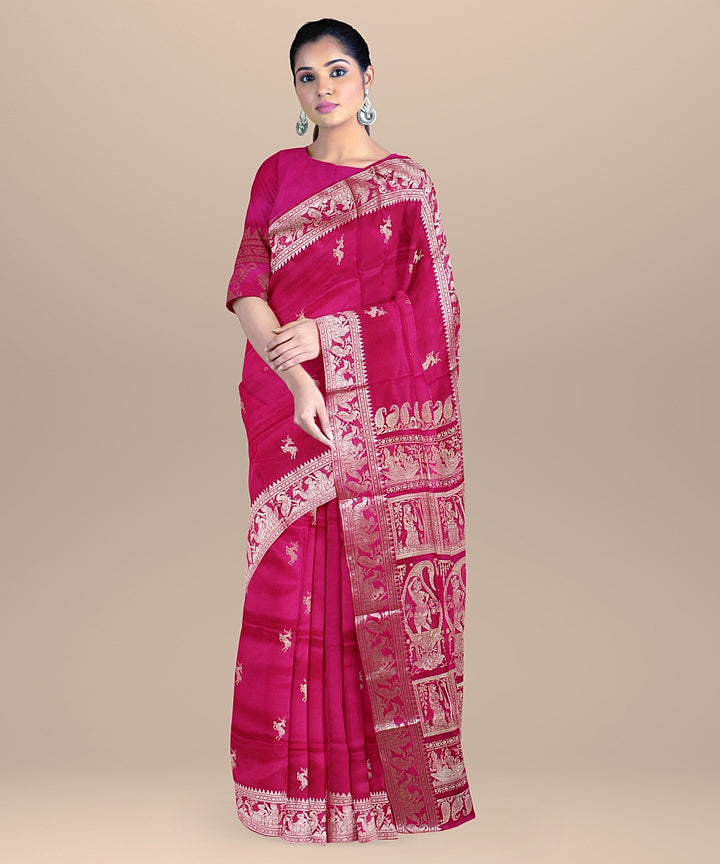 Pink handwoven silk baluchari saree