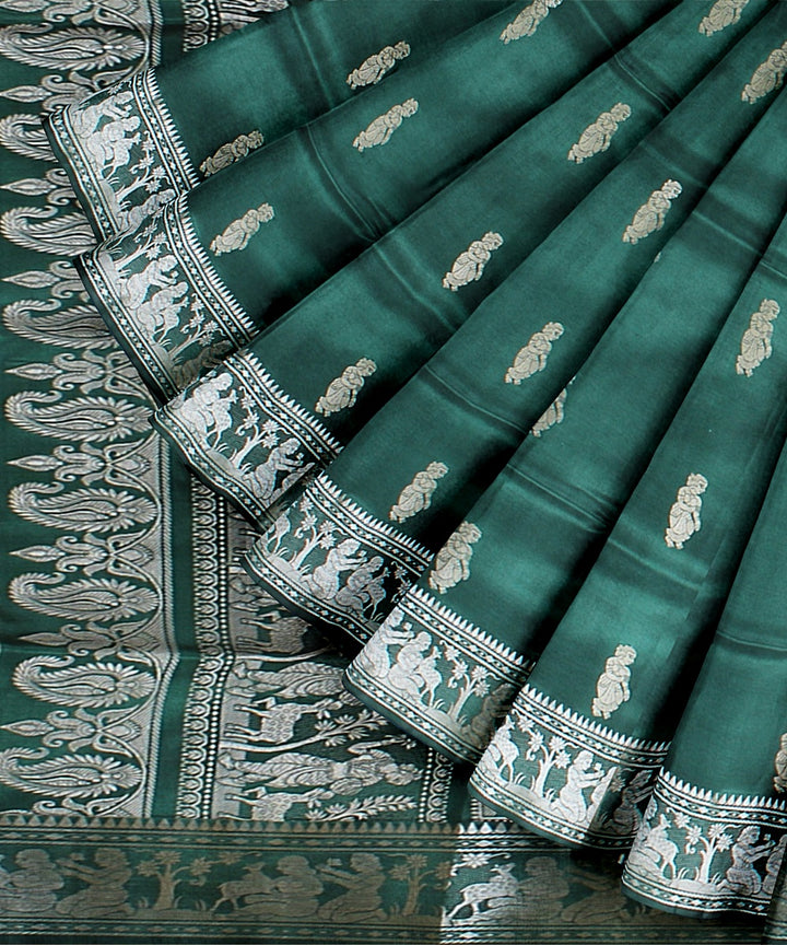 Pista green handwoven baluchari silk saree