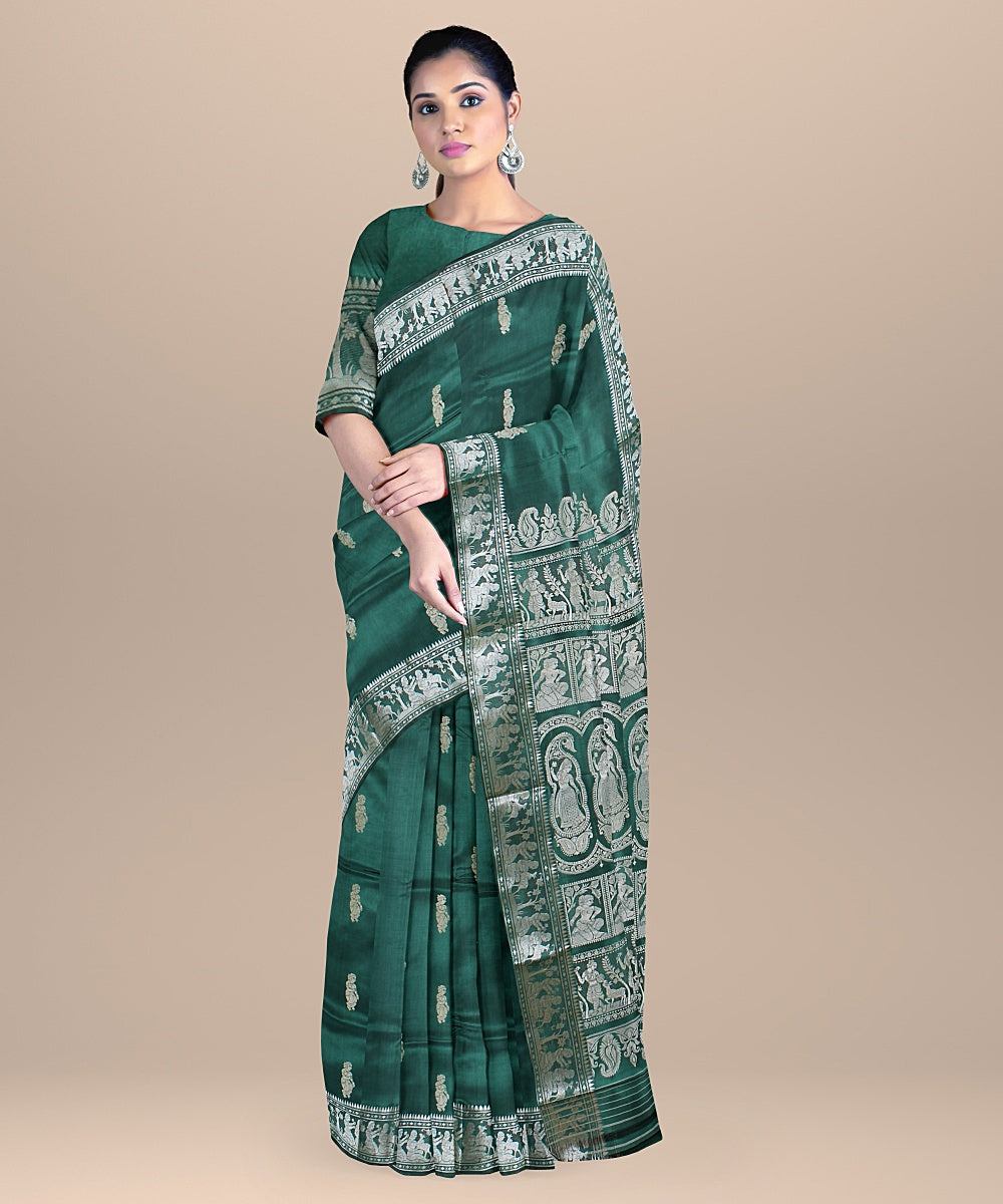 Pista green handwoven baluchari silk saree