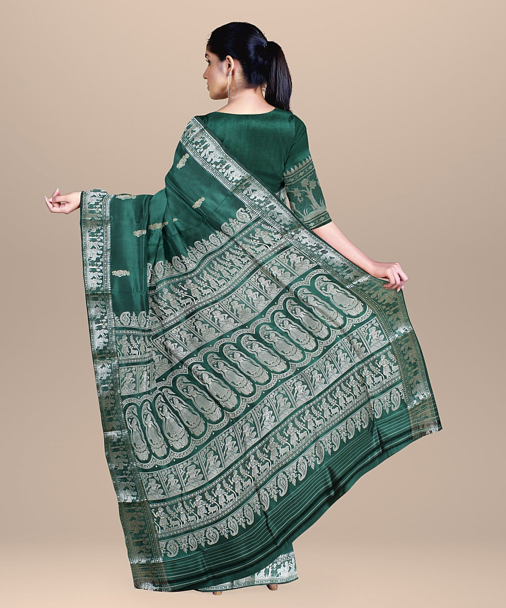 Pista green handwoven baluchari silk saree