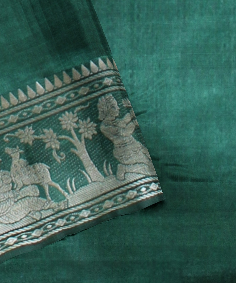 Pista green handwoven baluchari silk saree