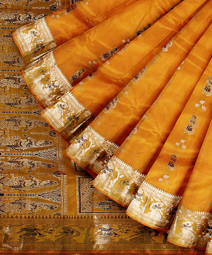 Mustard yellow handwoven baluchari silk saree