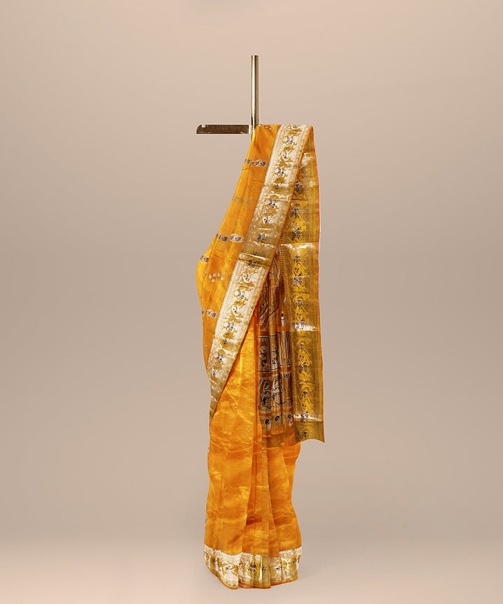 Mustard yellow handwoven baluchari silk saree