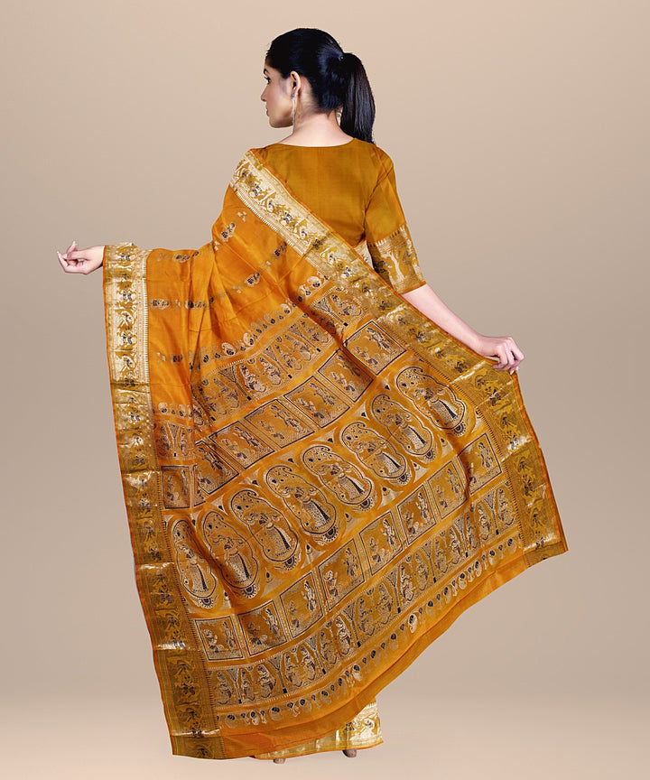 Mustard yellow handwoven baluchari silk saree