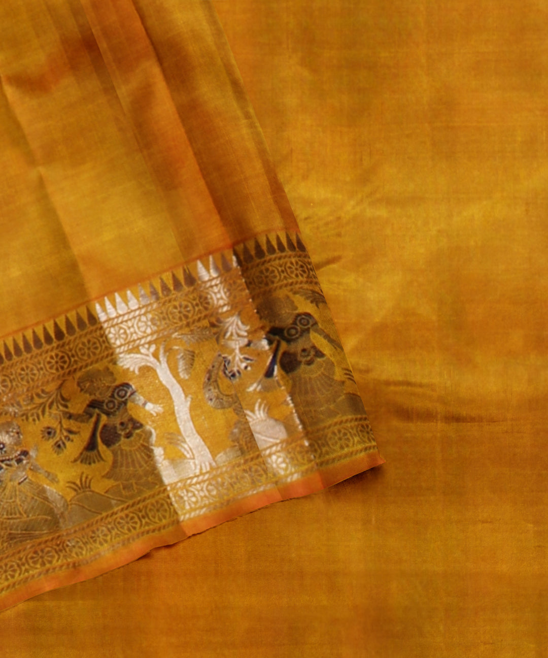 Mustard yellow handwoven baluchari silk saree