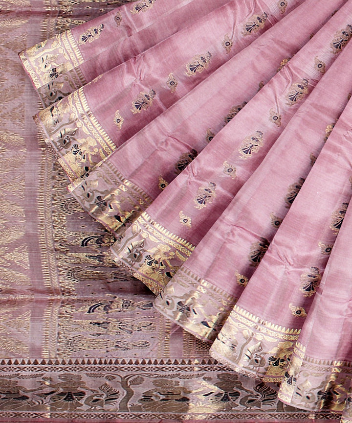 Baby pink handwoven baluchari silk saree