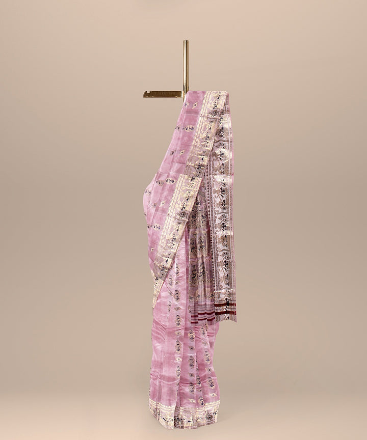 Baby pink handwoven baluchari silk saree