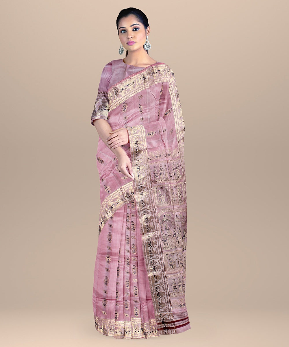 Baby pink handwoven baluchari silk saree