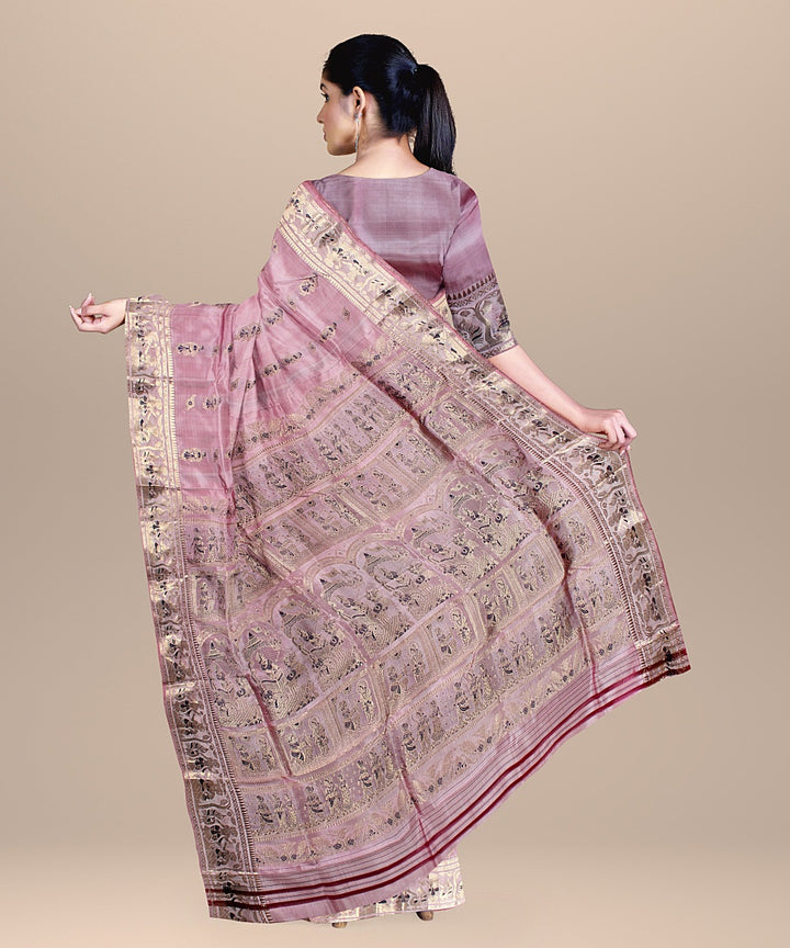 Baby pink handwoven baluchari silk saree