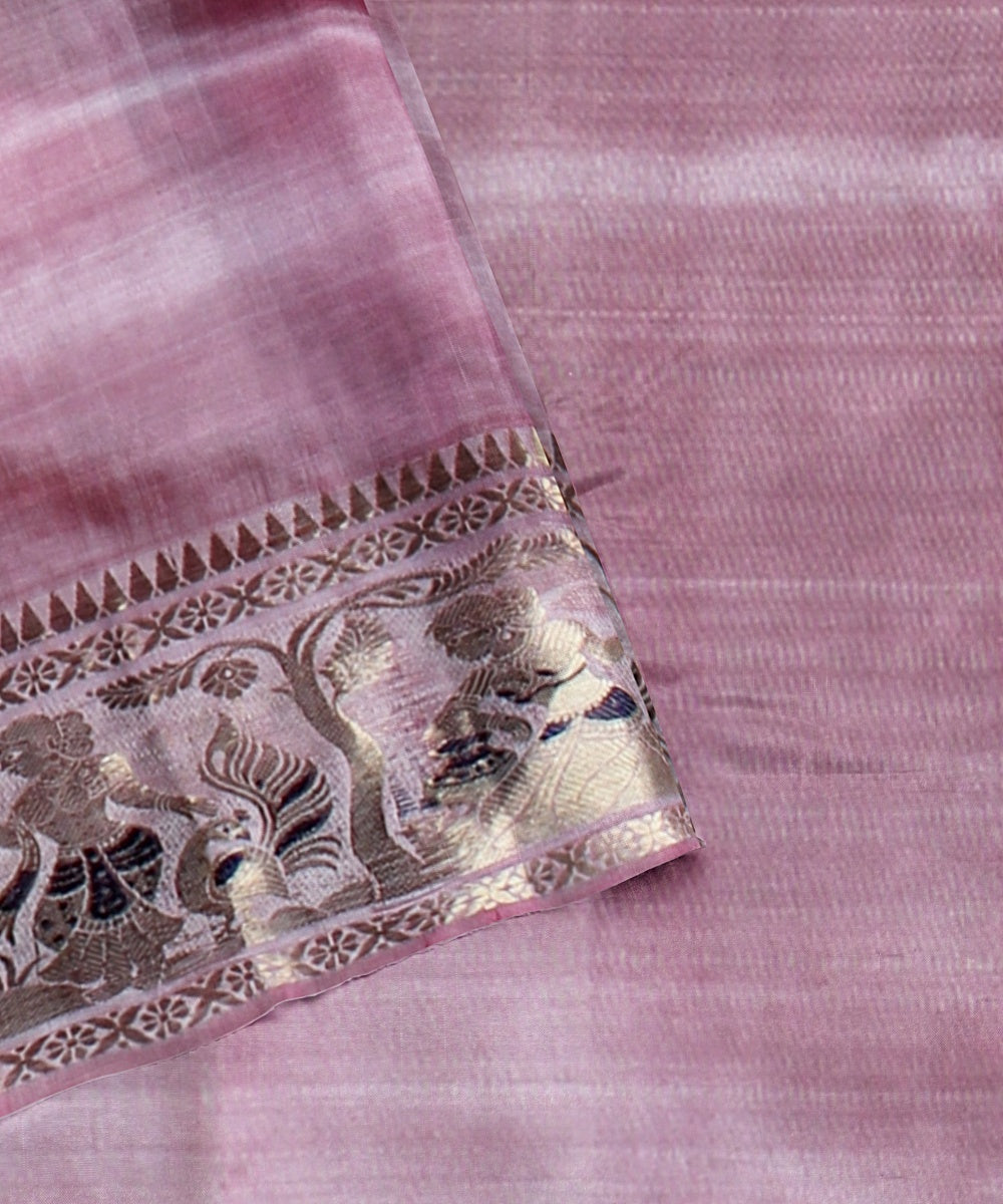 Baby pink handwoven baluchari silk saree