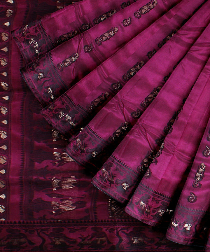 Magenta handwoven baluchari silk saree