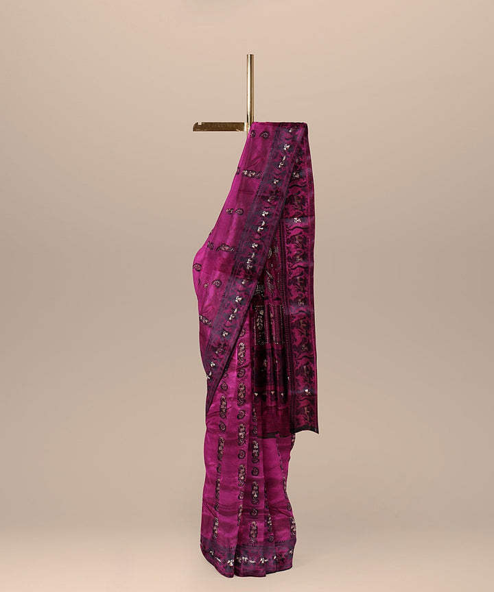 Magenta handwoven baluchari silk saree