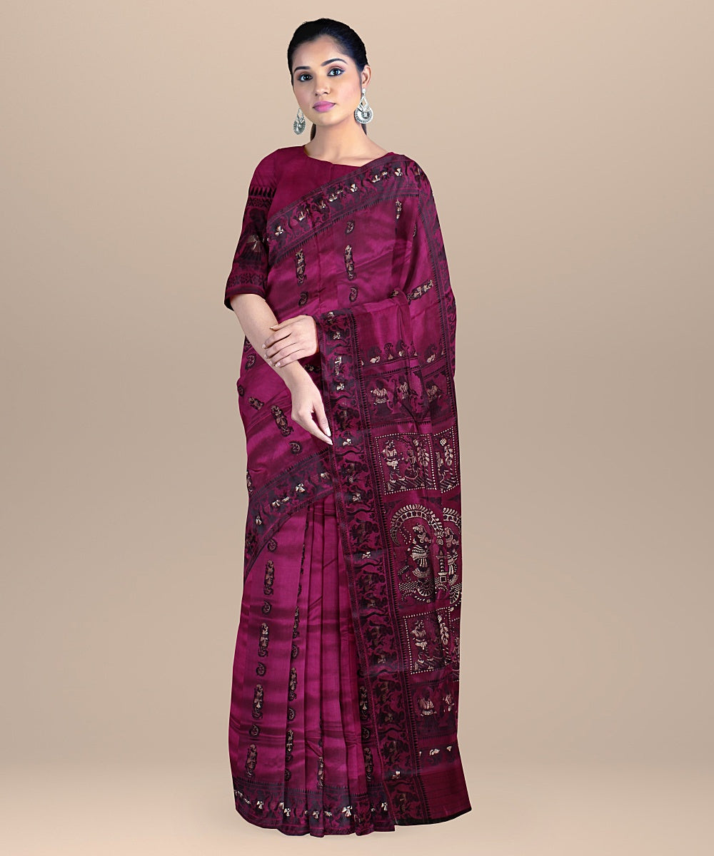 Magenta handwoven baluchari silk saree