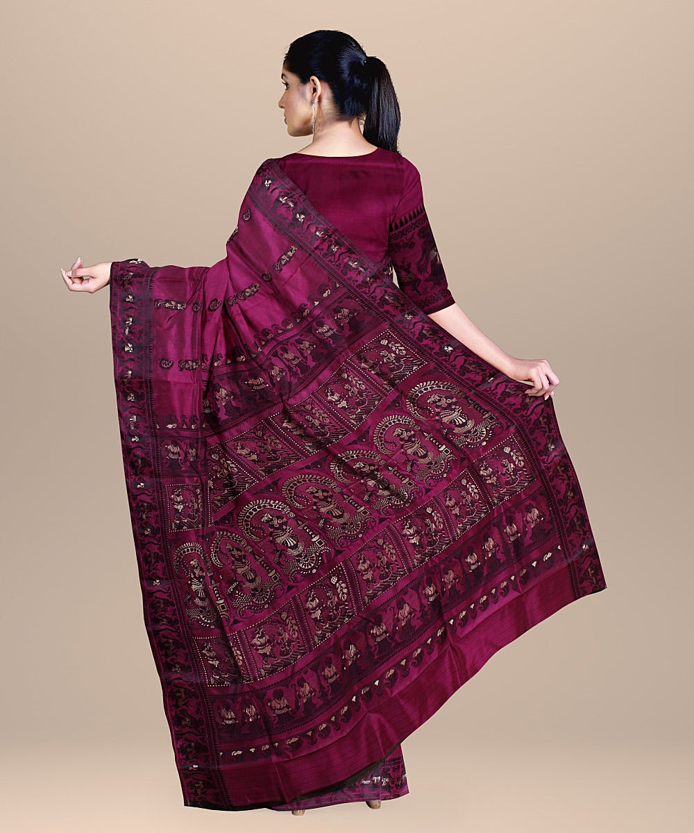 Magenta handwoven baluchari silk saree