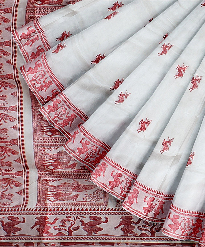 White red handwoven baluchari silk saree