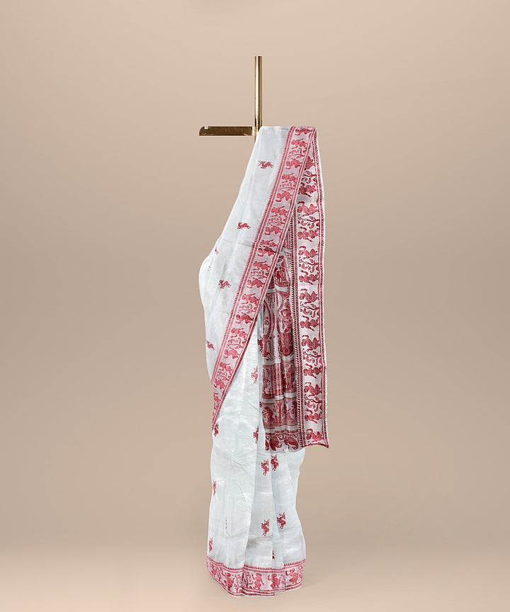 White red handwoven baluchari silk saree