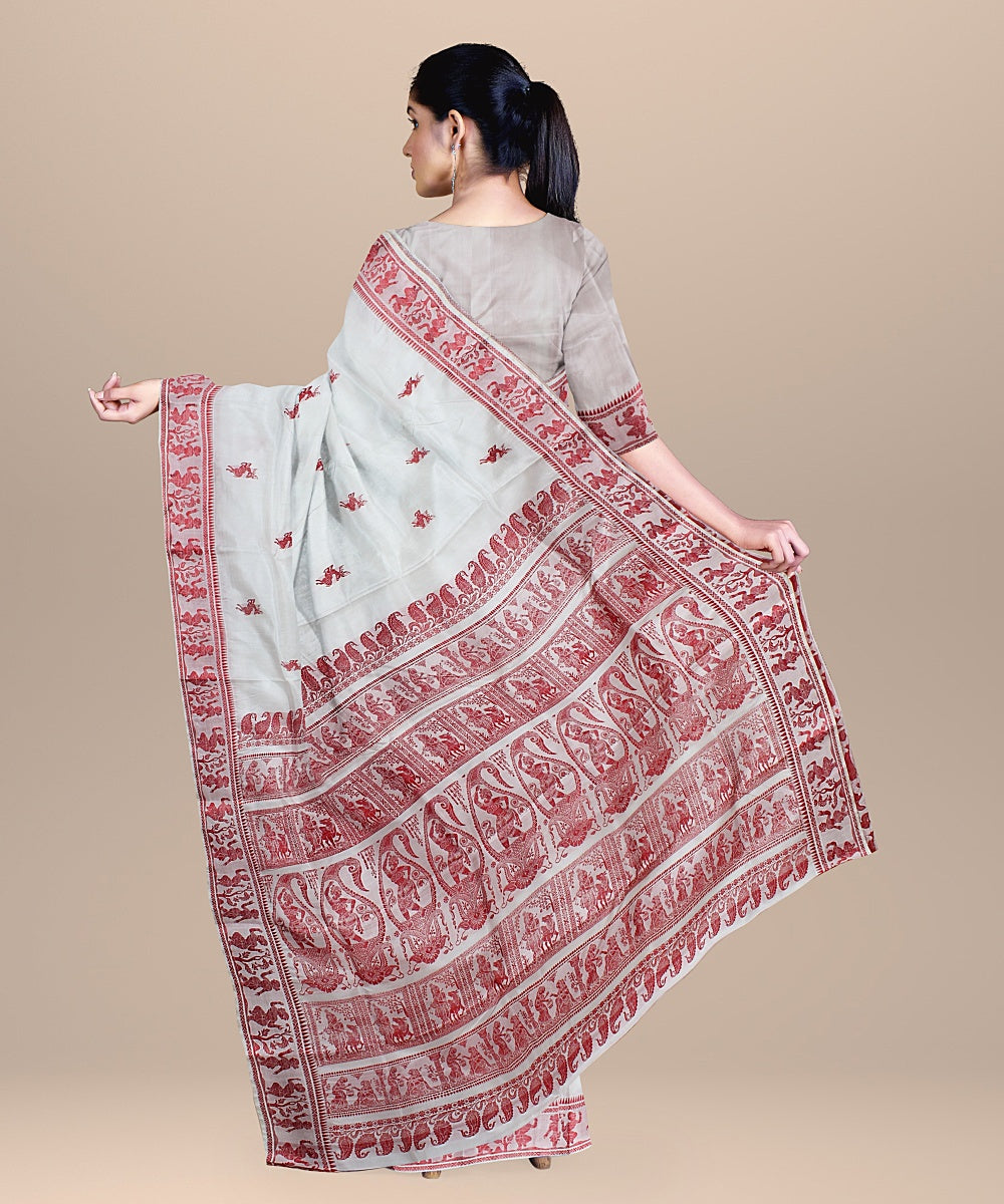 White red handwoven baluchari silk saree