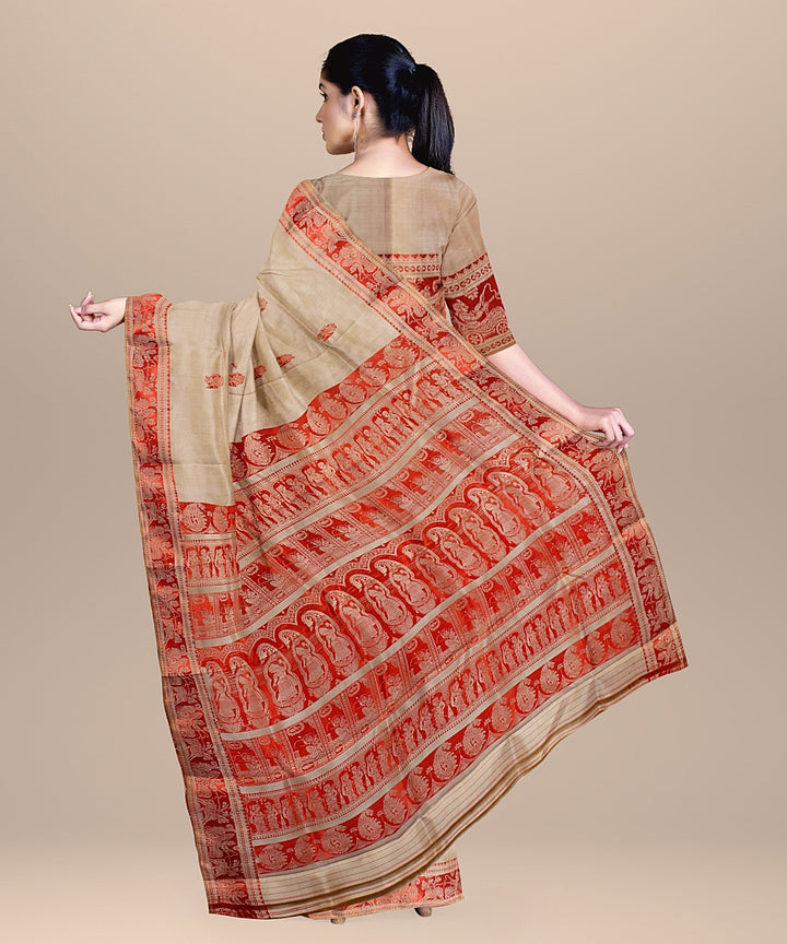 Beige orange handwoven baluchari silk saree