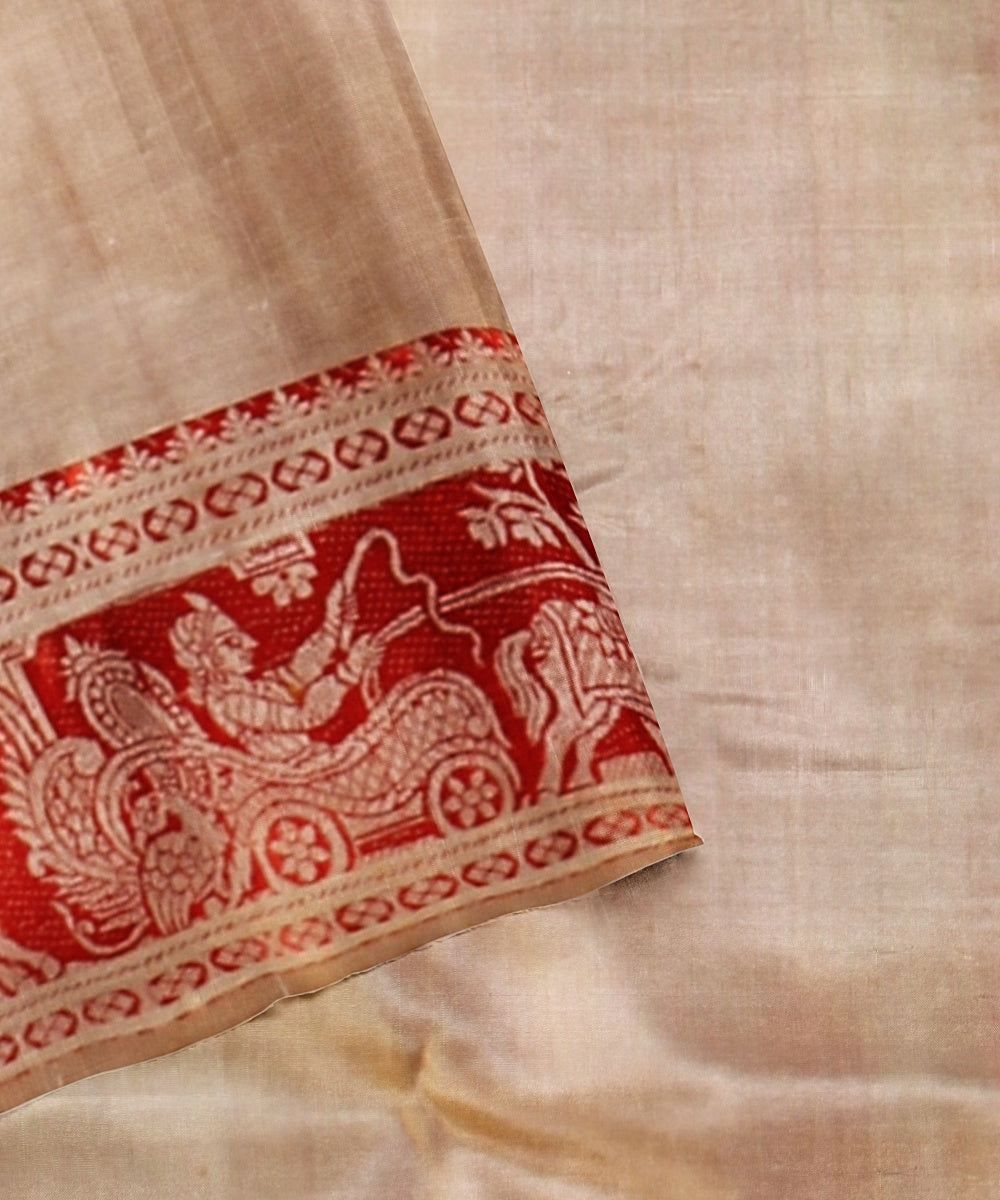 Beige orange handwoven baluchari silk saree