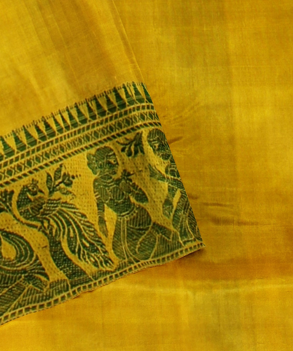 Yellow green handwoven baluchari silk saree