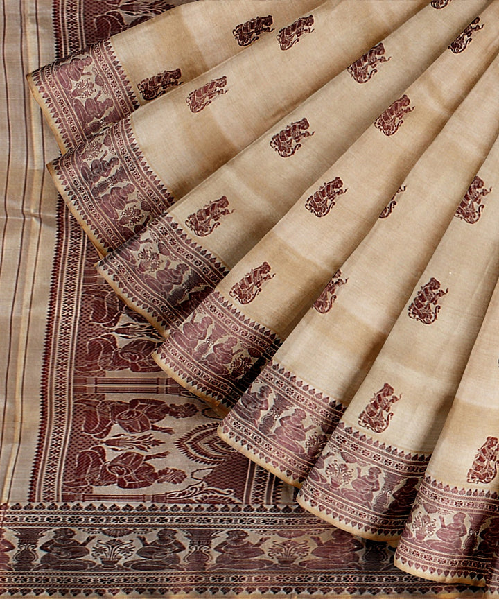 Beige handwoven baluchari silk saree