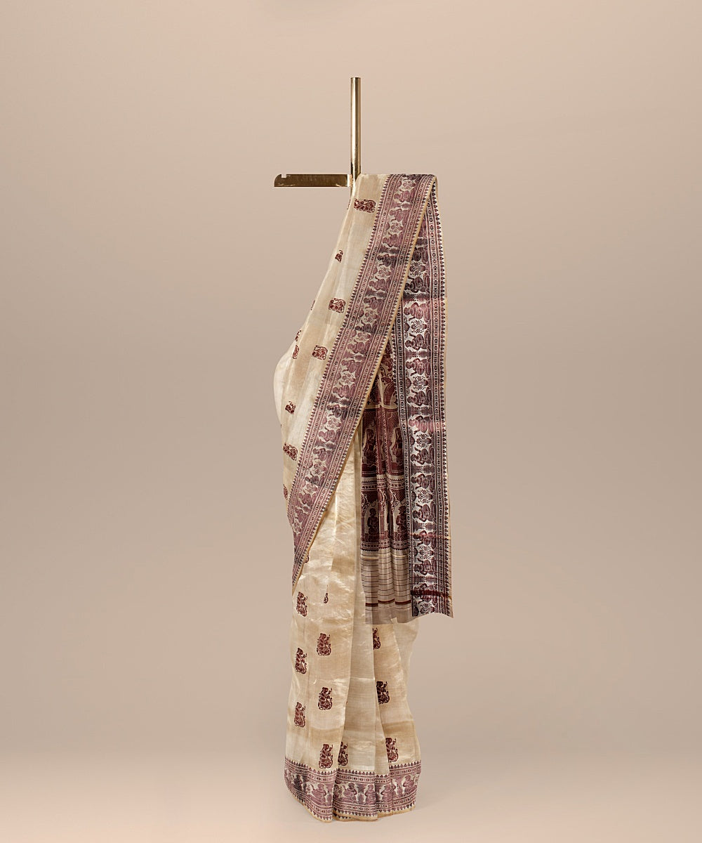 Beige handwoven baluchari silk saree