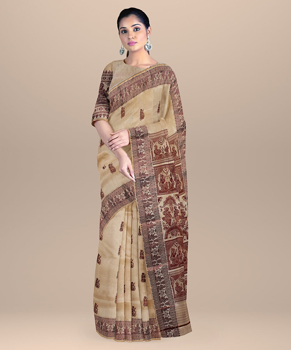 Beige handwoven baluchari silk saree