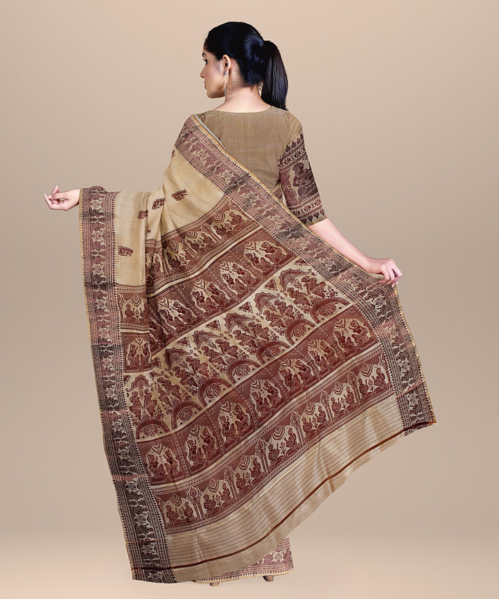 Beige handwoven baluchari silk saree