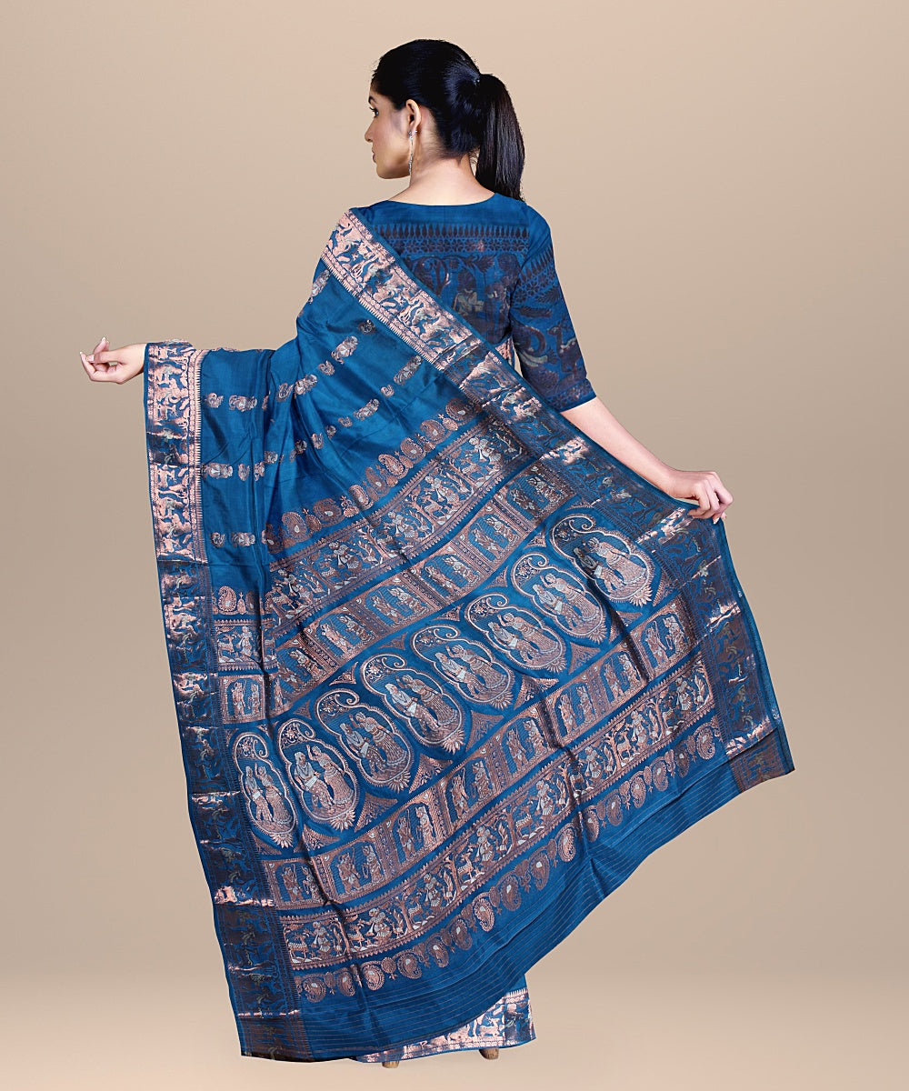 Peacock blue handwoven silk baluchari saree