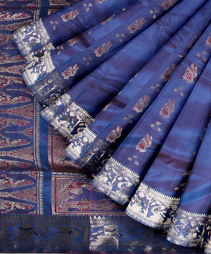 Peacock blue handwoven baluchari silk saree