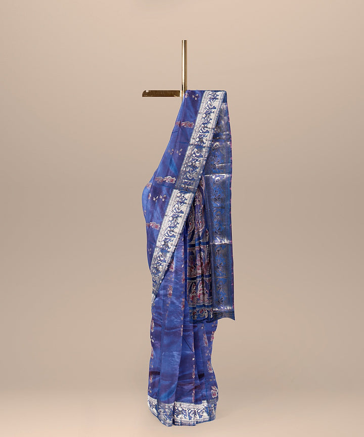 Peacock blue handwoven baluchari silk saree