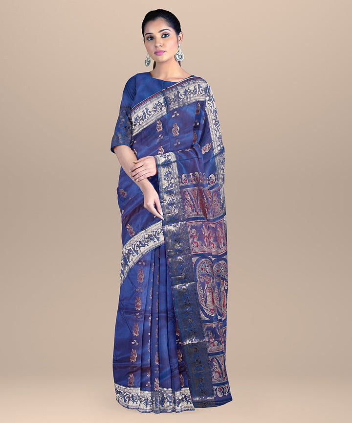 Peacock blue handwoven baluchari silk saree