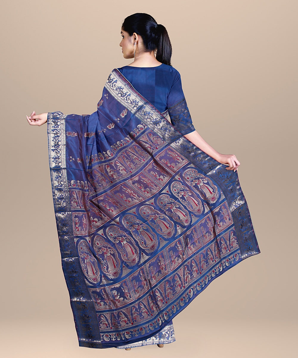 Peacock blue handwoven baluchari silk saree